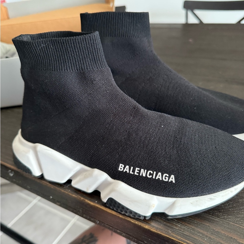Balenciaga Black Knit Sneakers with White Sole
